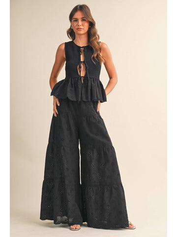 Eyelet Wide Leg Pants