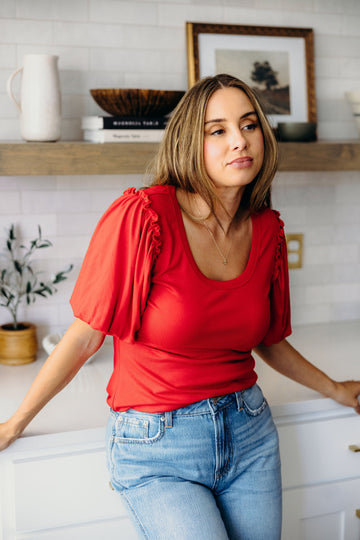 BUBBLE SLEEVE BLOUSE IN CARDINAL FINAL SALE