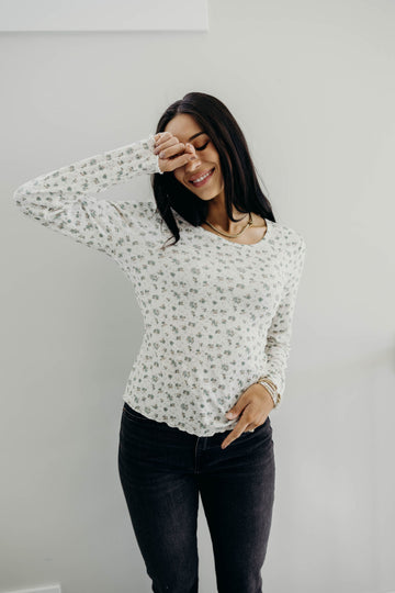 LONG SLEEVE RIBBED TEE IN DEWDROP SLATE FINAL SALE