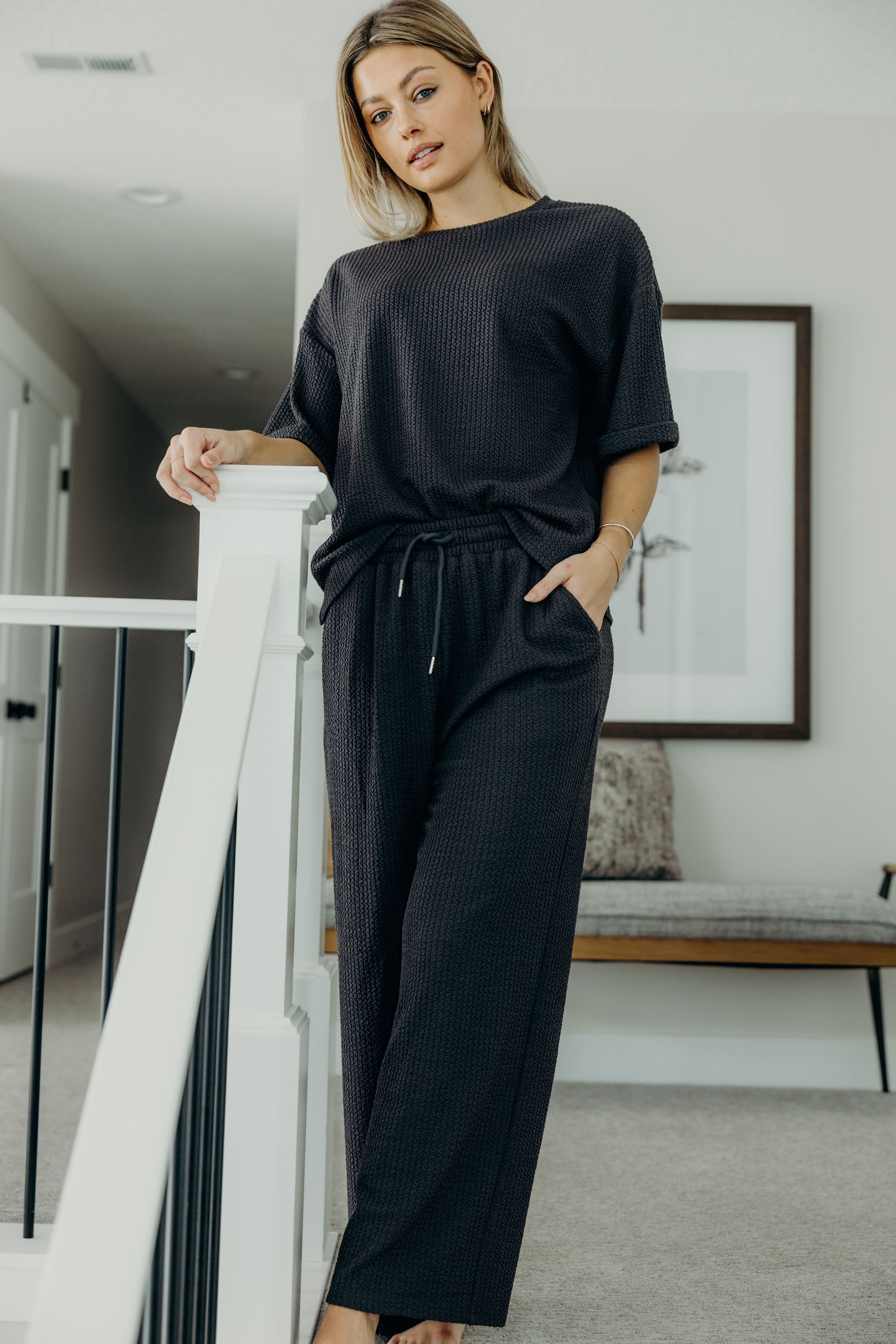 TEXTURED KNIT PANT IN RICH CHARCOAL FINAL SALE