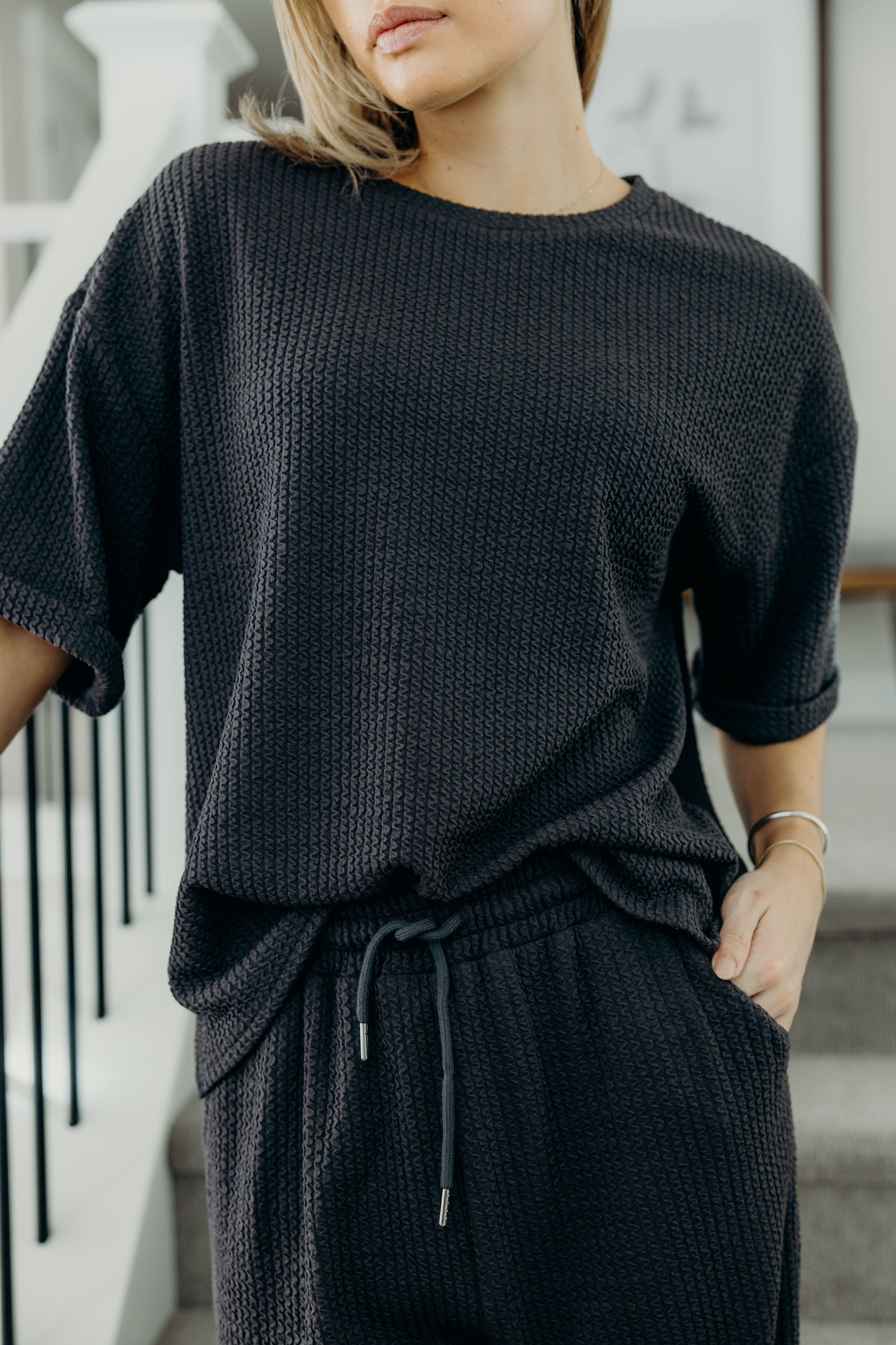 TEXTURED KNIT PANT IN RICH CHARCOAL FINAL SALE