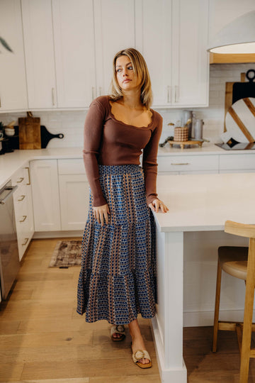 TIERED MAXI SKIRT IN MOROCCAN SPICE FINAL SALE