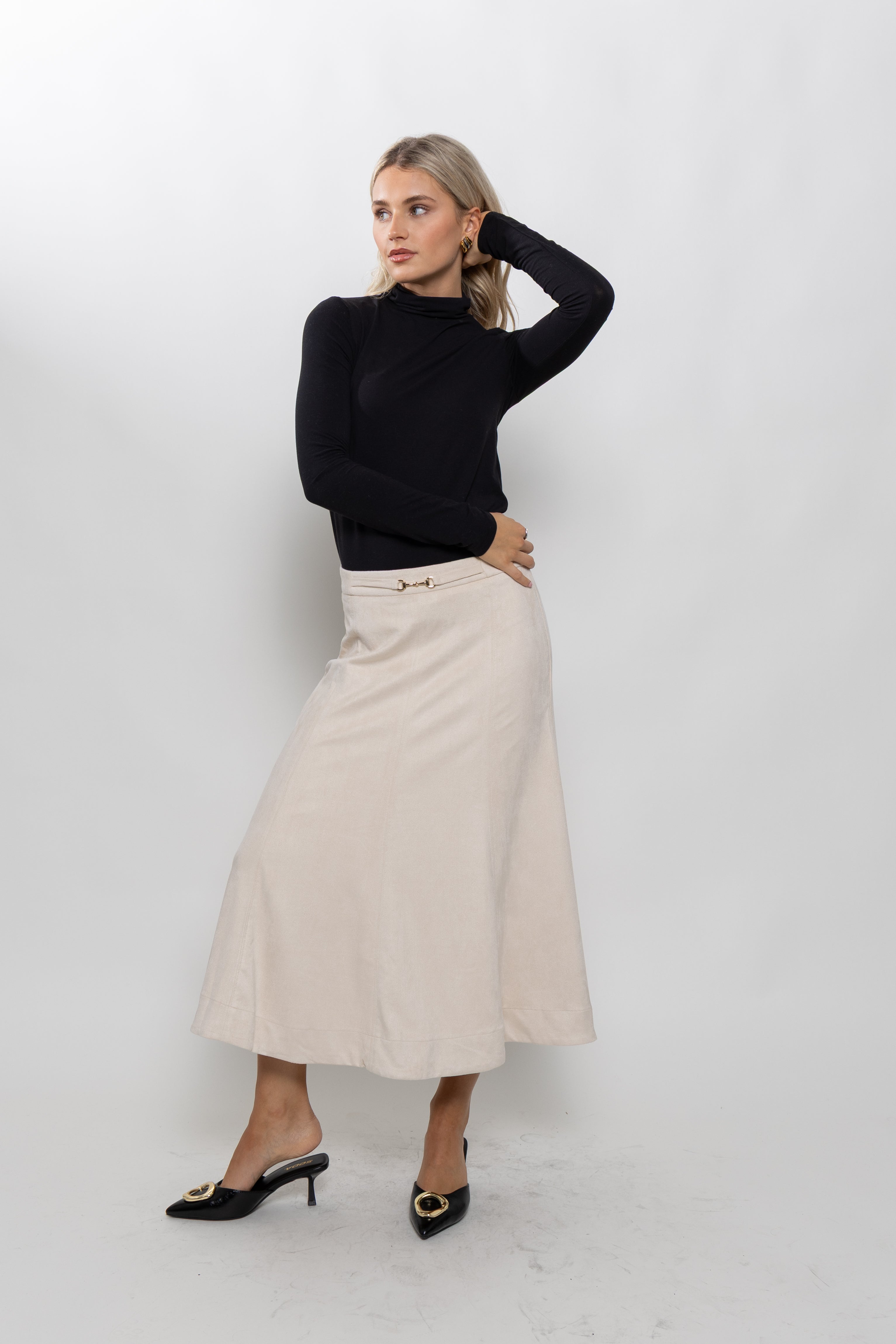 Amara Gold Belted Midi Skirt