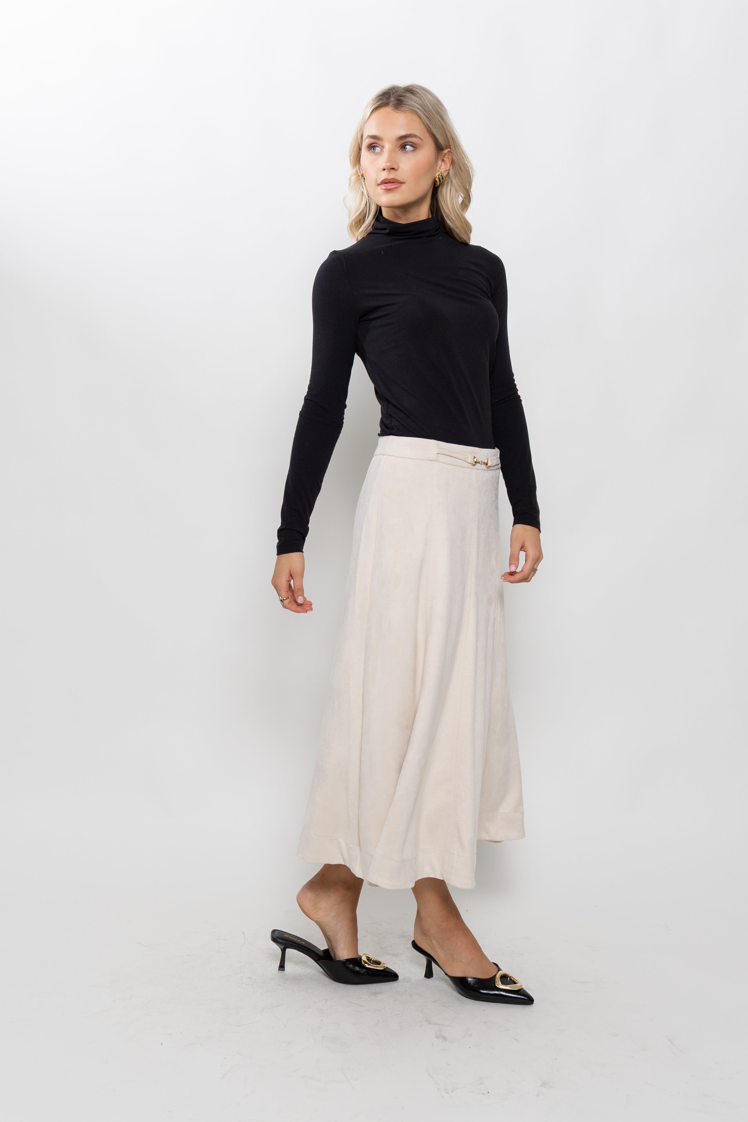 Amara Gold Belted Midi Skirt