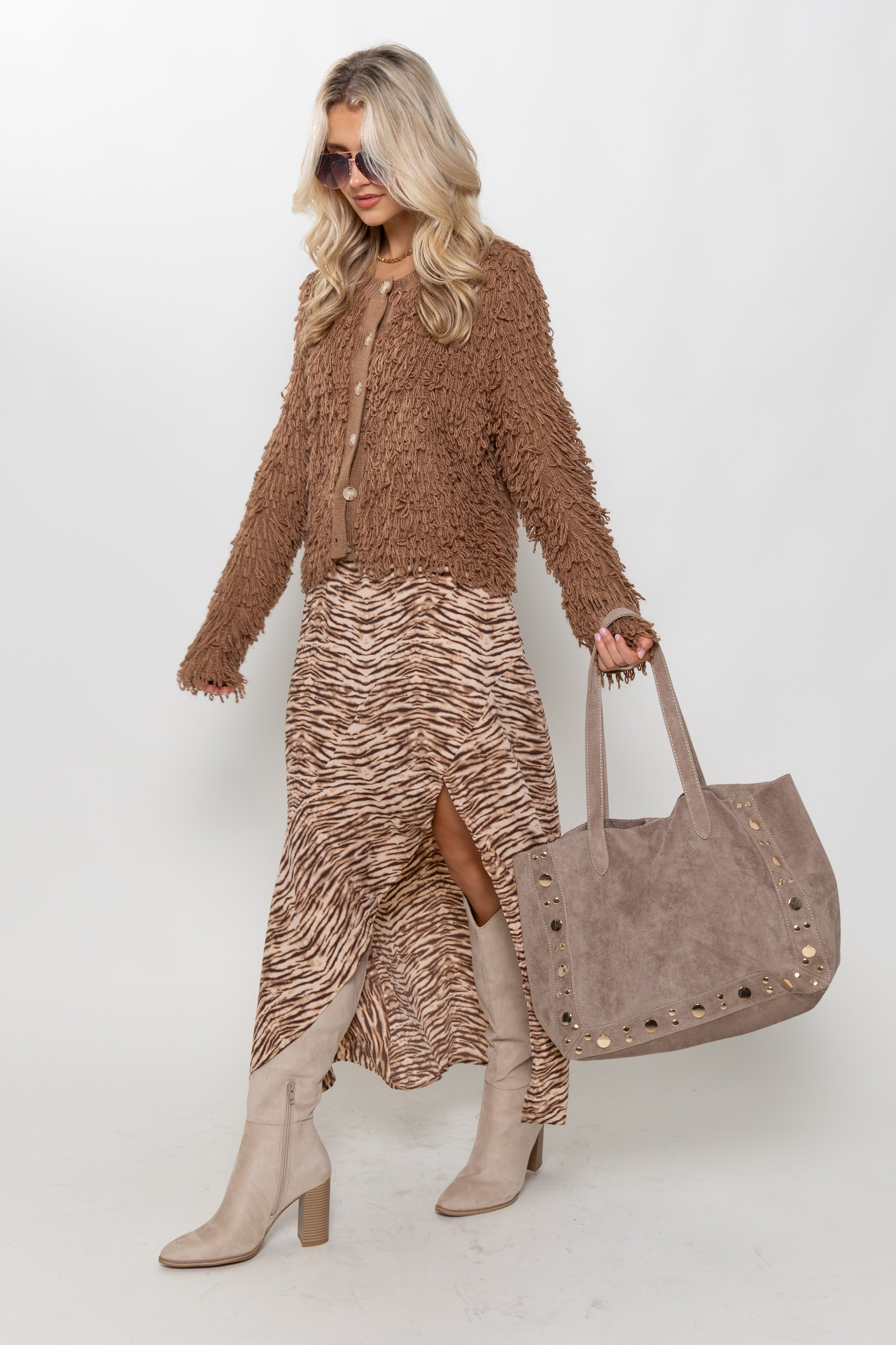 Tilly Micro Tiger Side Cascade Maxi Skirt