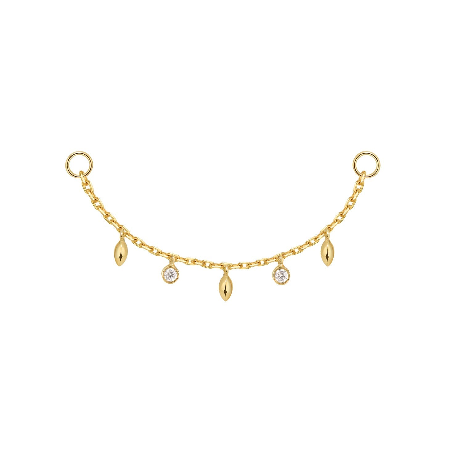 Chain with 5 dripping Bezel Diamonds and Marquise Gold Beads