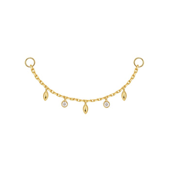 Chain with 5 dripping Bezel Diamonds and Marquise Gold Beads