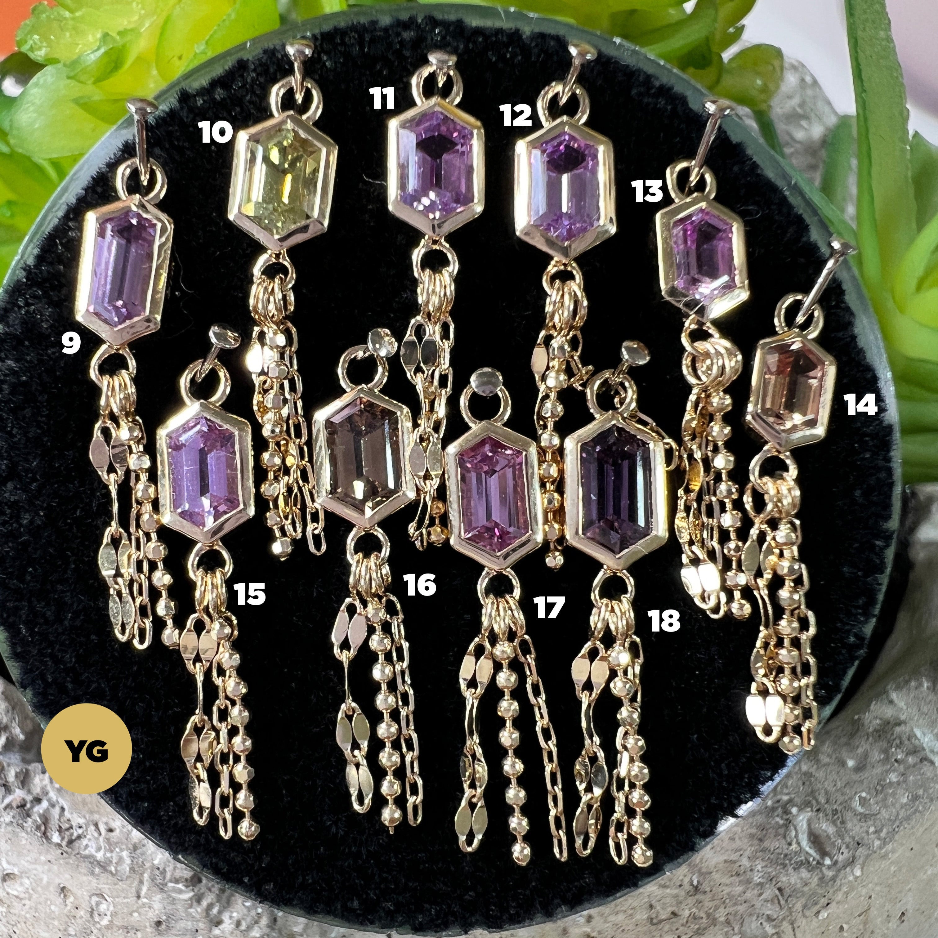 LE 2025 Bezel Set Elongated Hexagon Sapphire with 3 Mixed Chains Charm One-Of-A-Kind