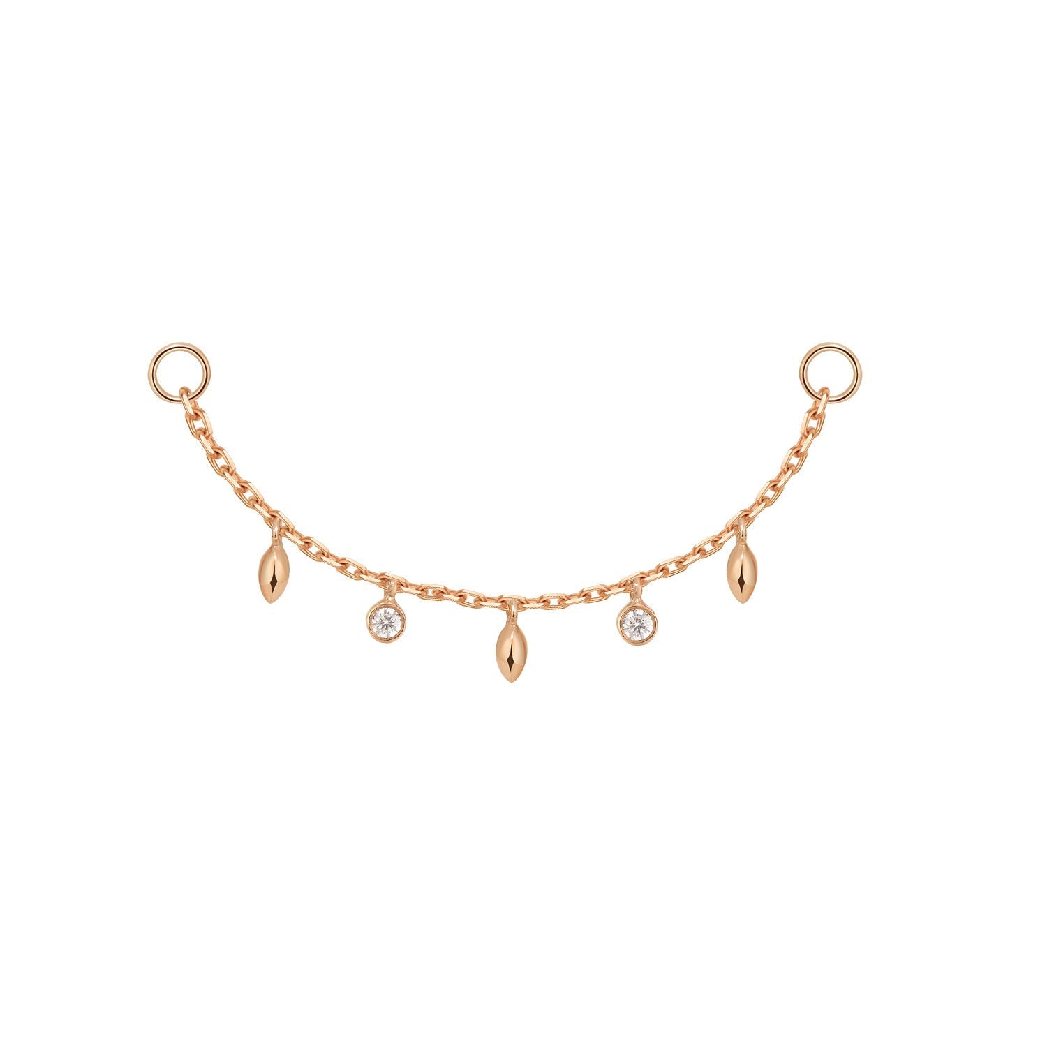 Chain with 5 dripping Bezel Diamonds and Marquise Gold Beads