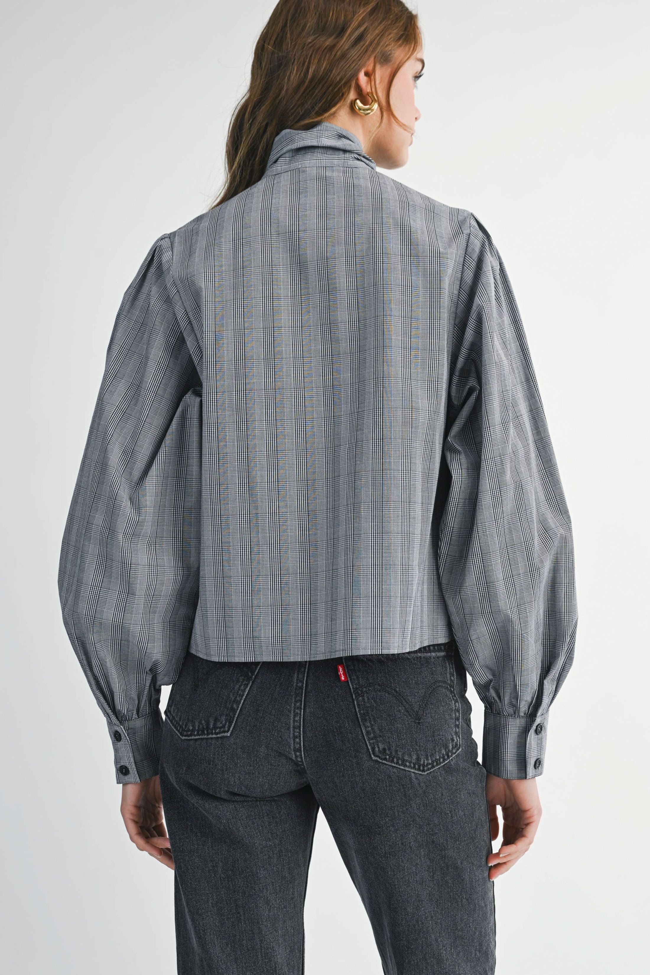 Violet Plaid Bow Blouse Top