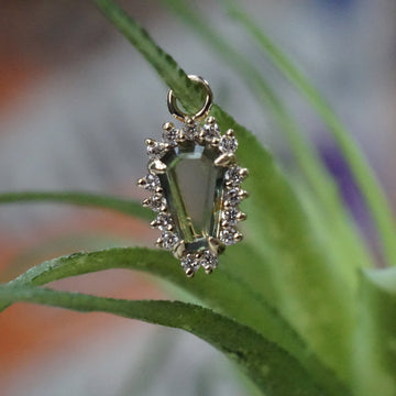 Greenish Blue Sapphire Charm with Diamond Halo Freeform One-Of-A-Kind