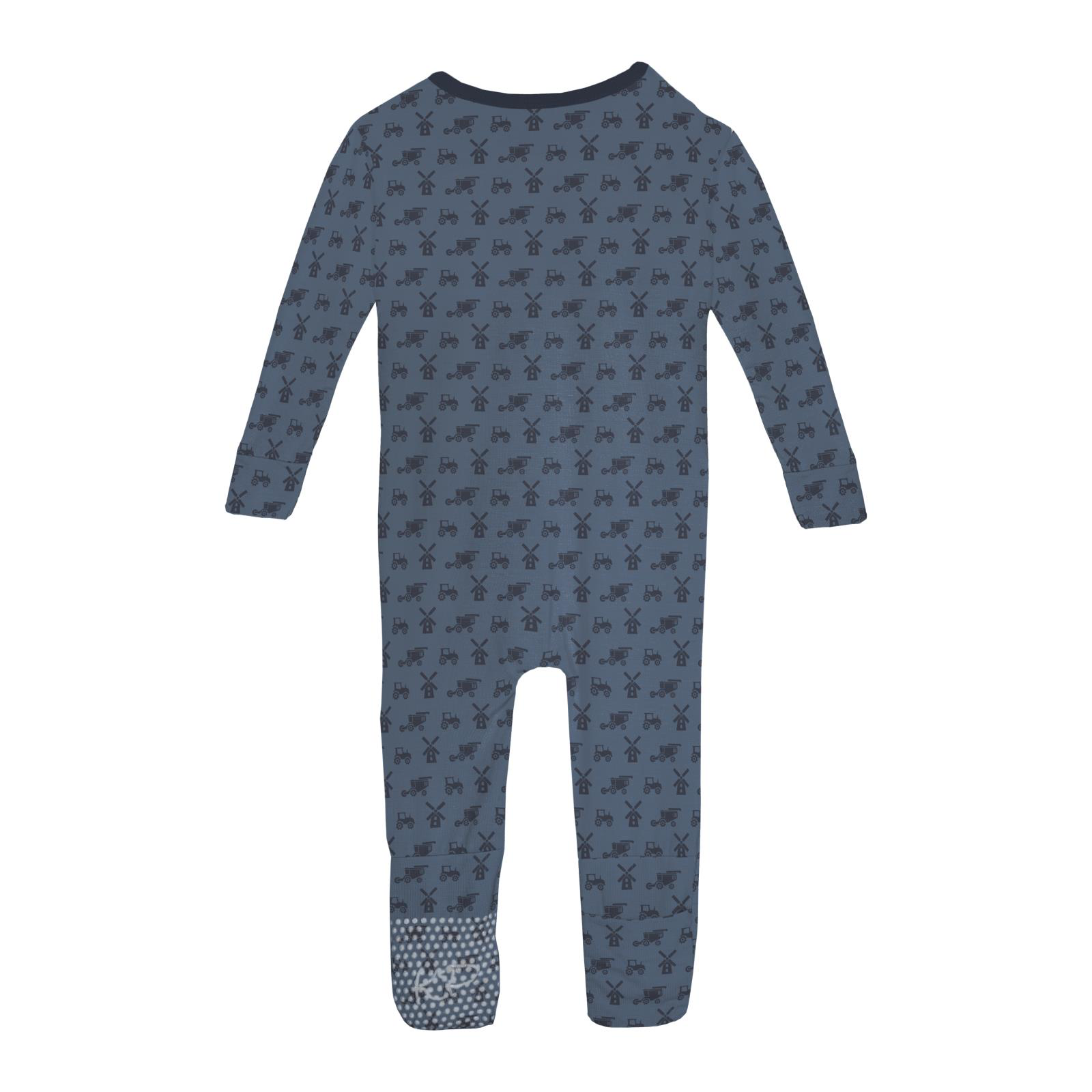 Denim Tractor & Windmills Zipper Footie