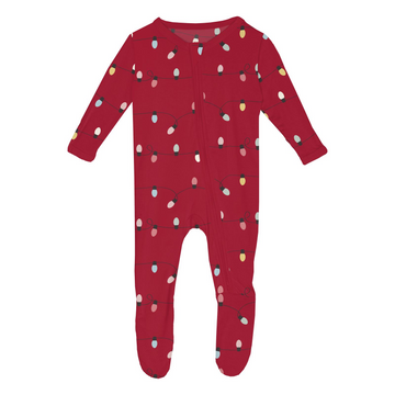 Crimson Holiday Lights Zip Footie