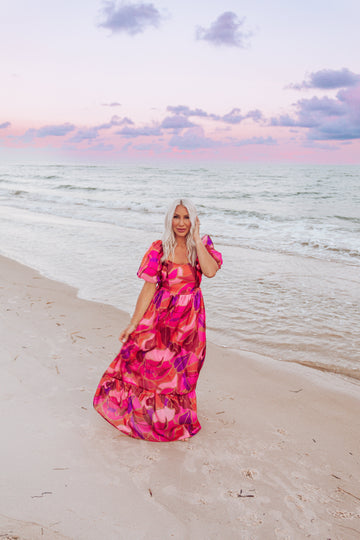 Fall Florals Puff Sleeve Maxi Dress