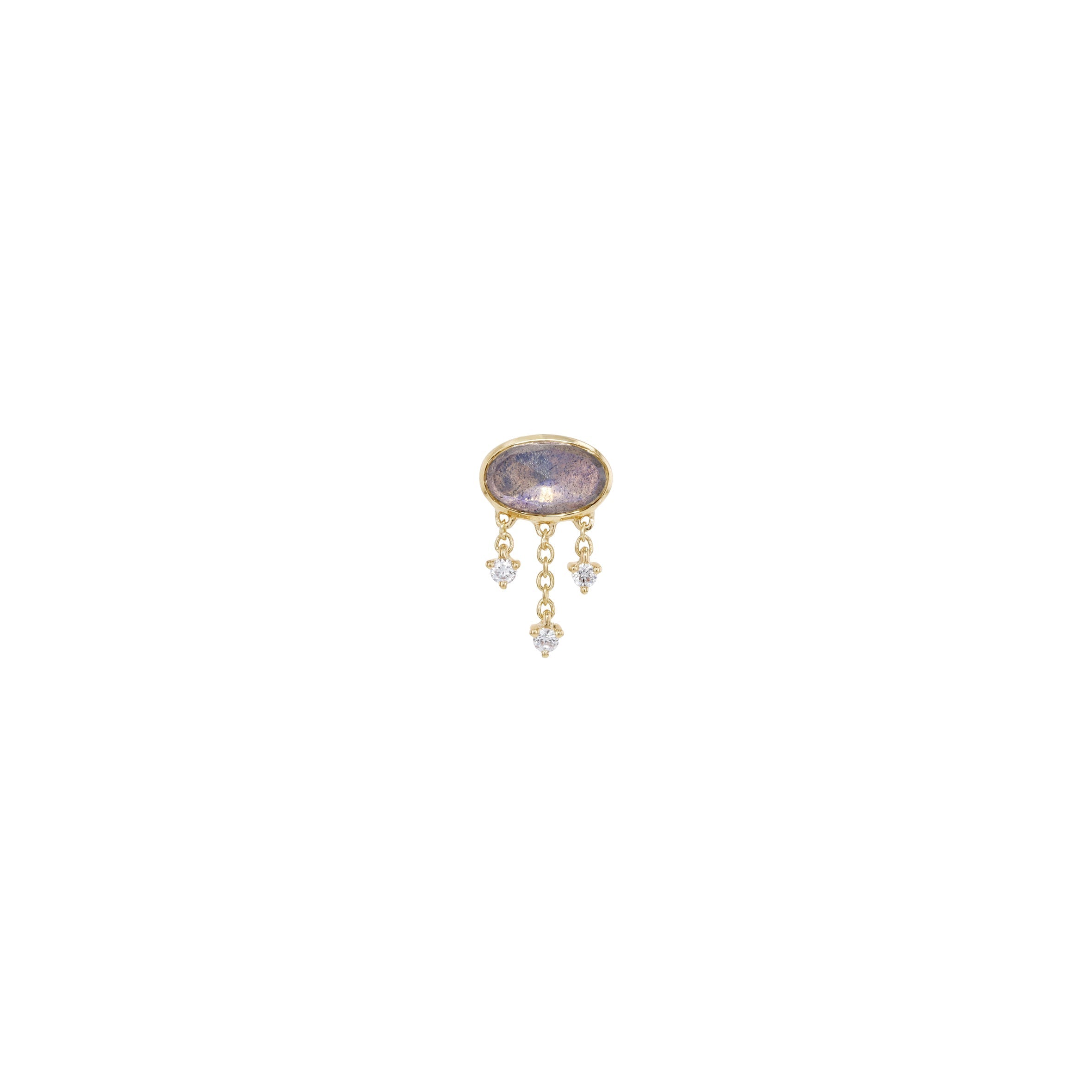 Rose Cut Oval Labradorite with 3 Diamond and Chain Dangle