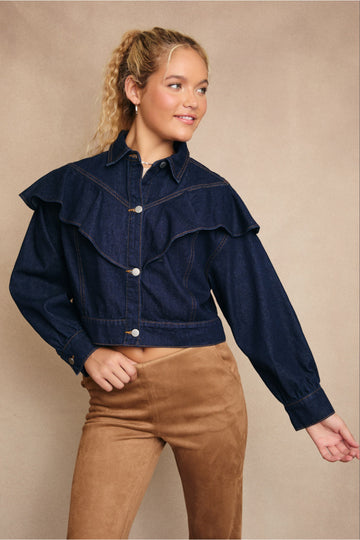 Becca Ruffle Detail Denim Jacket