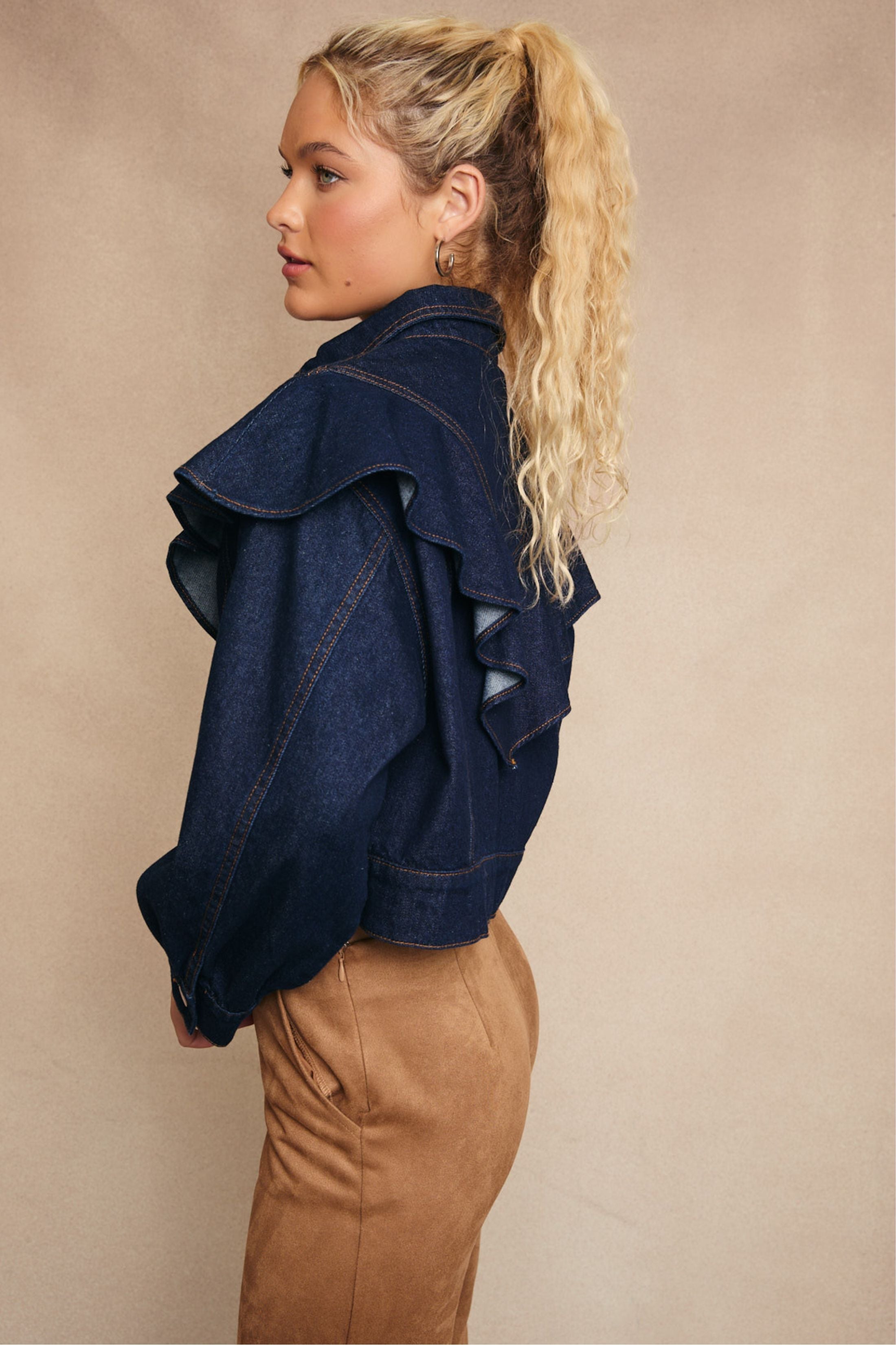 Becca Ruffle Detail Denim Jacket