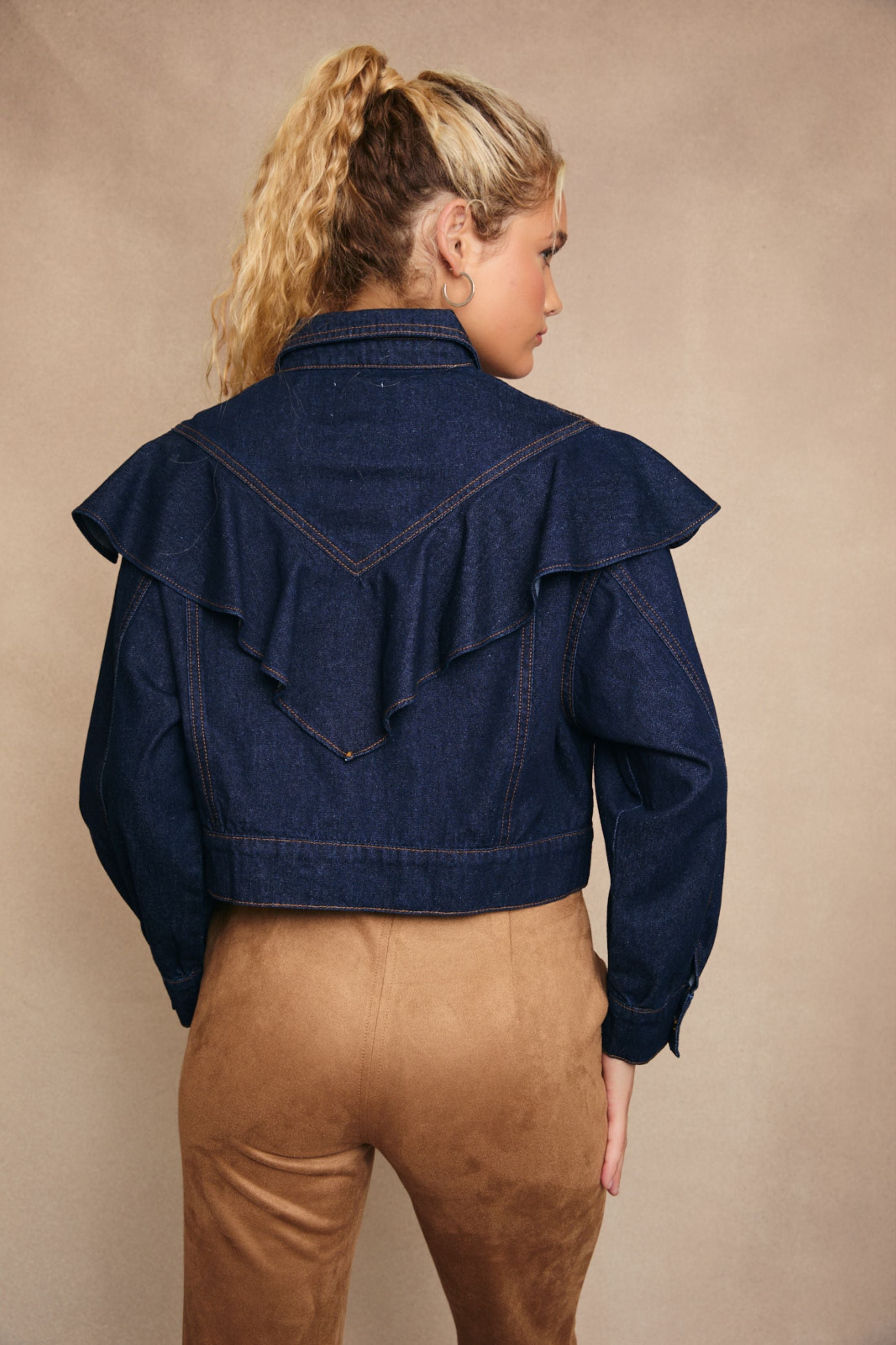 Becca Ruffle Detail Denim Jacket