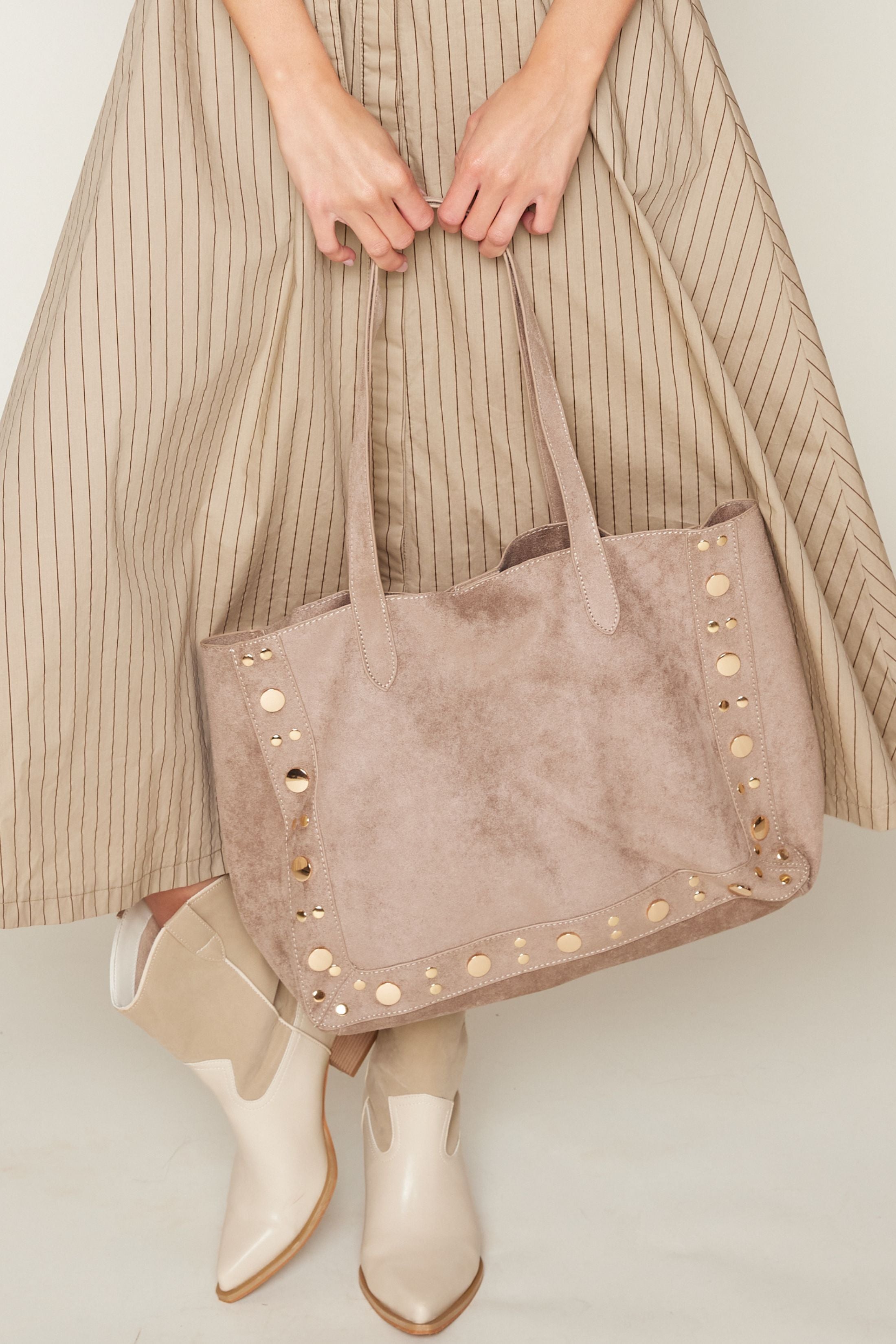 Sonia Large Suede Tote With Studs