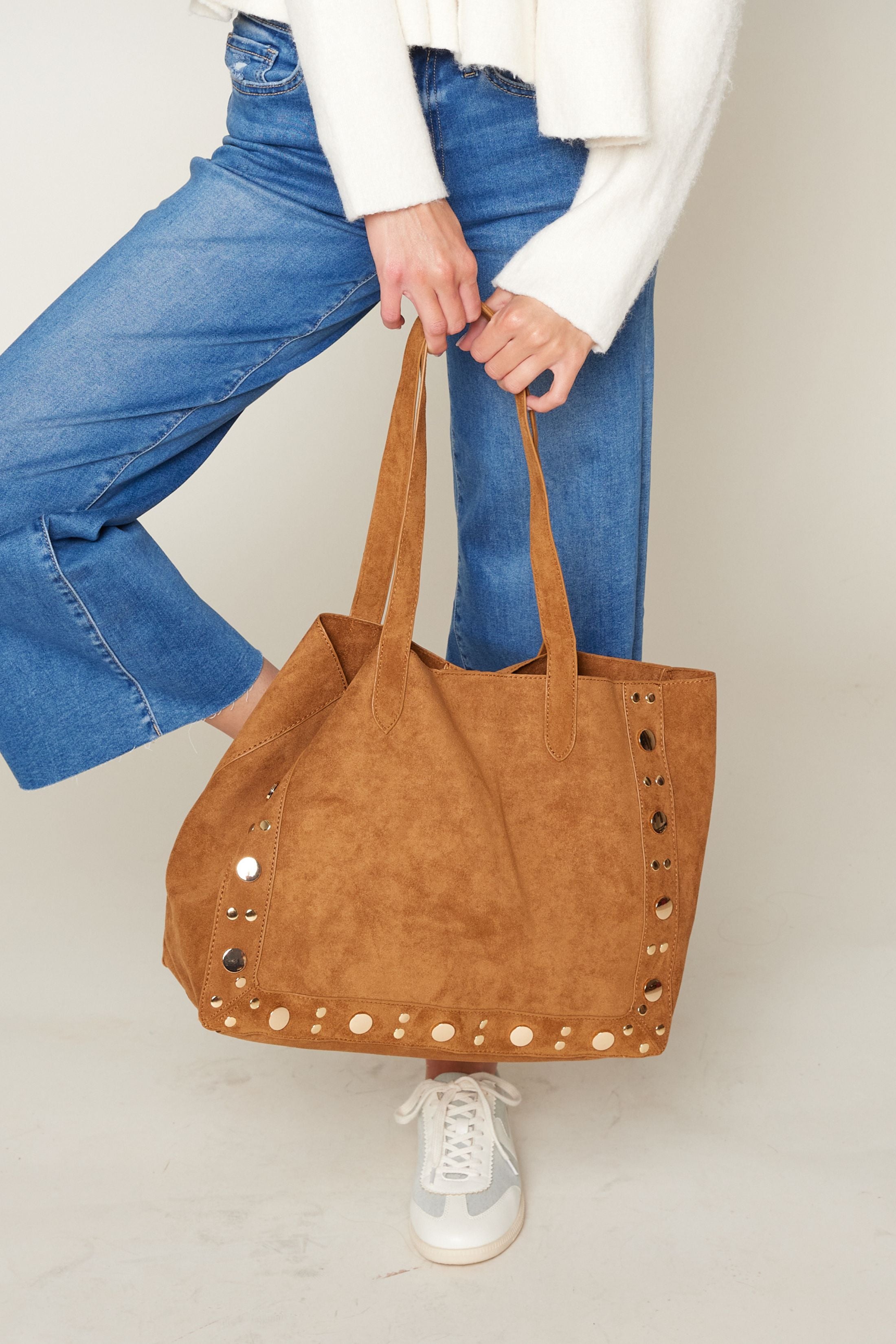 Sonia Large Suede Tote With Studs