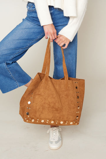 Sonia Large Suede Tote With Studs