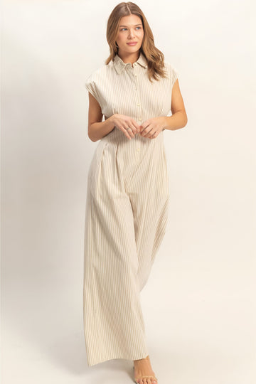 Paige Striped Button Down Jumpsuit