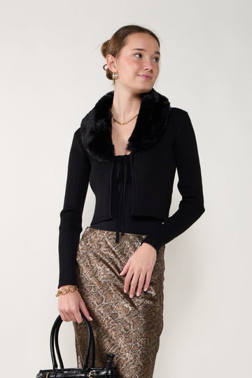 Illona Faux Fur Collar Cardigan