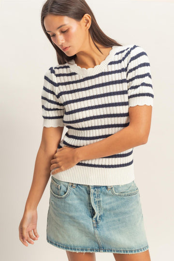 Avery Striped Scallop Top