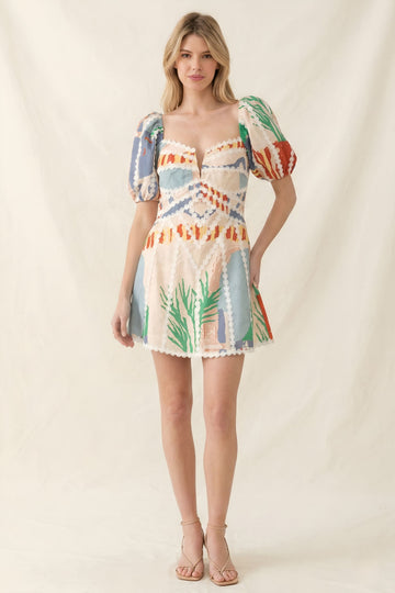 Gia Linen Puff Sleeve Dress