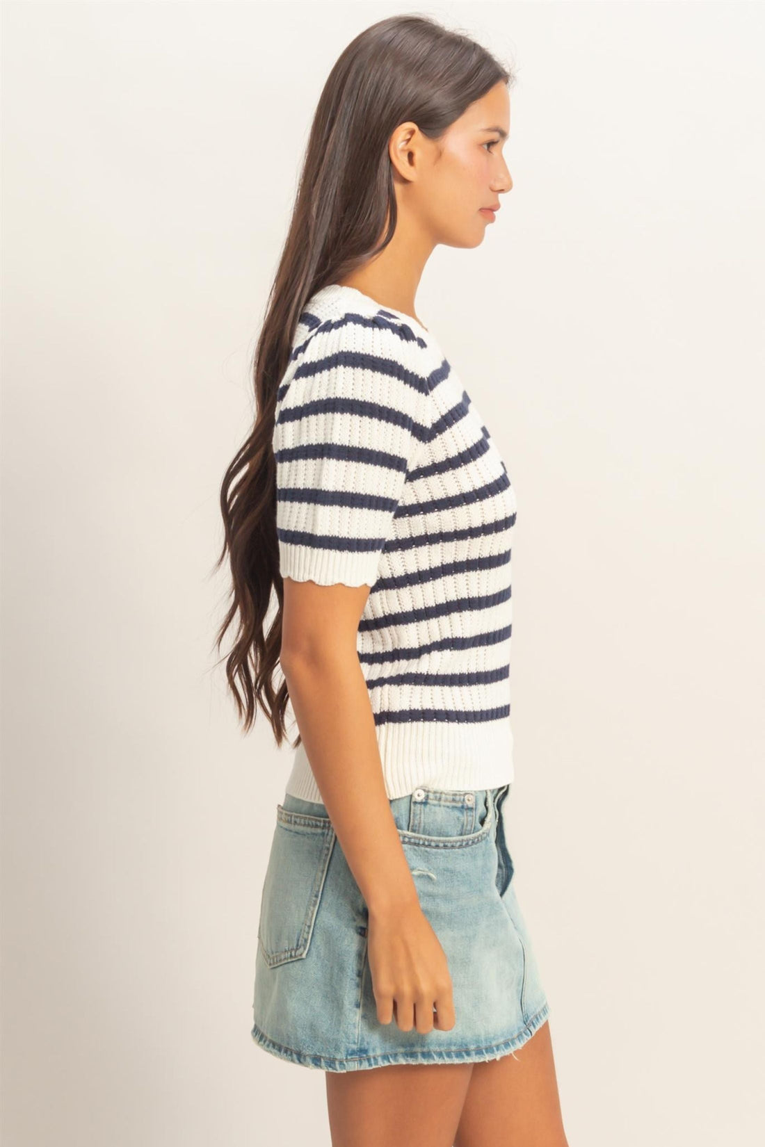 Avery Striped Scallop Top
