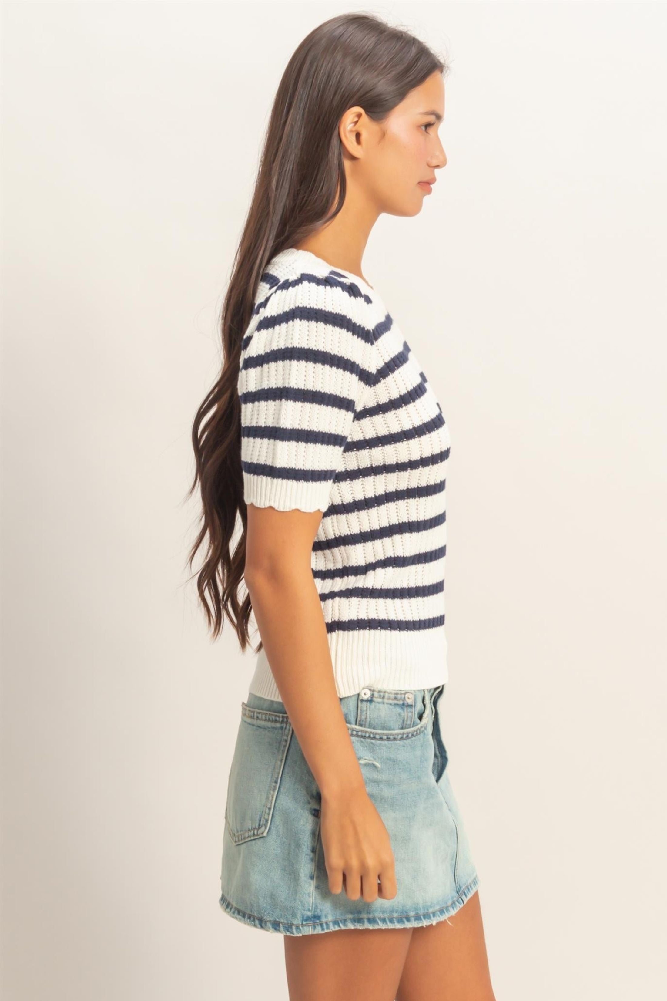 Avery Striped Scallop Top