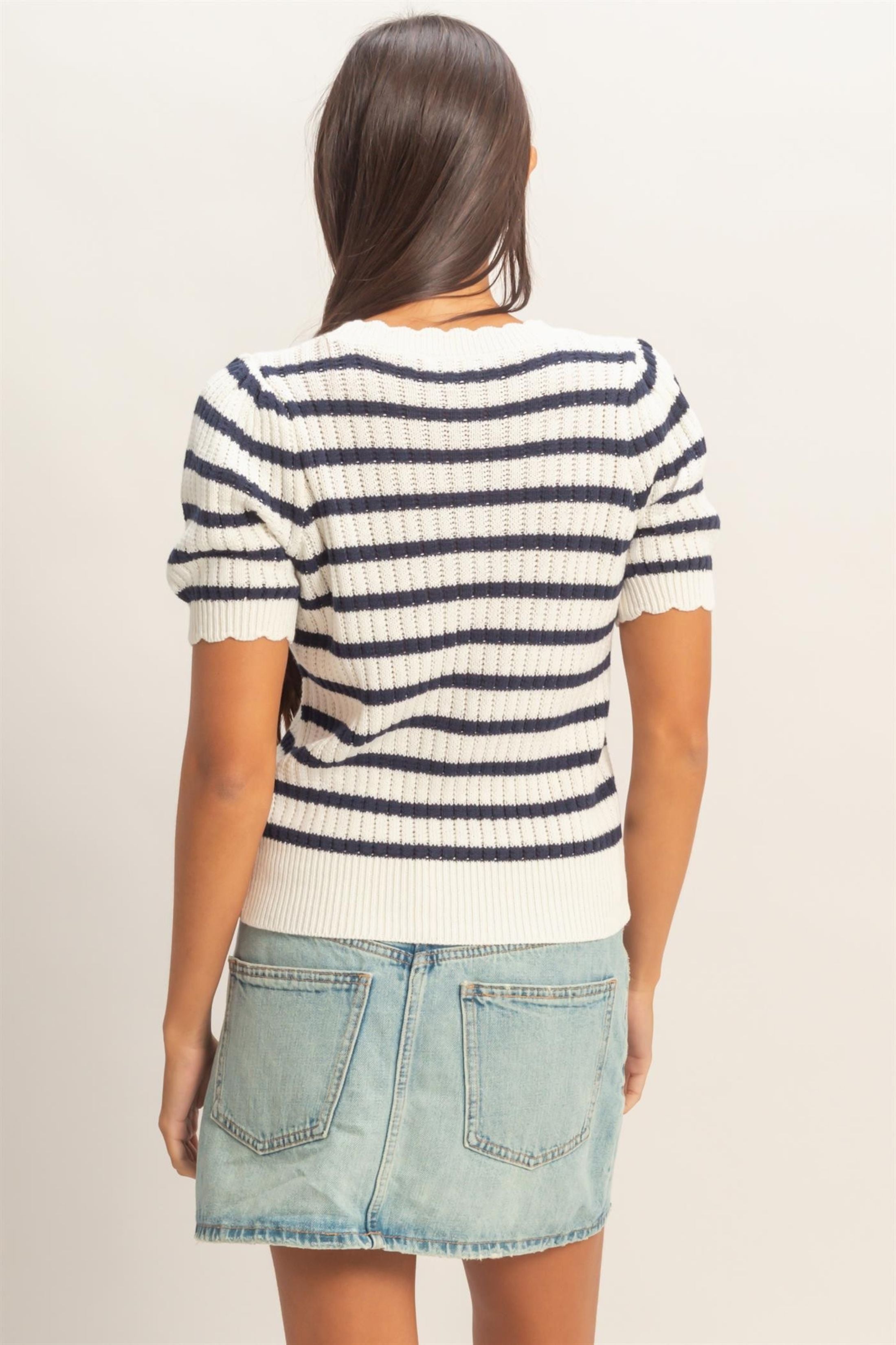 Avery Striped Scallop Top