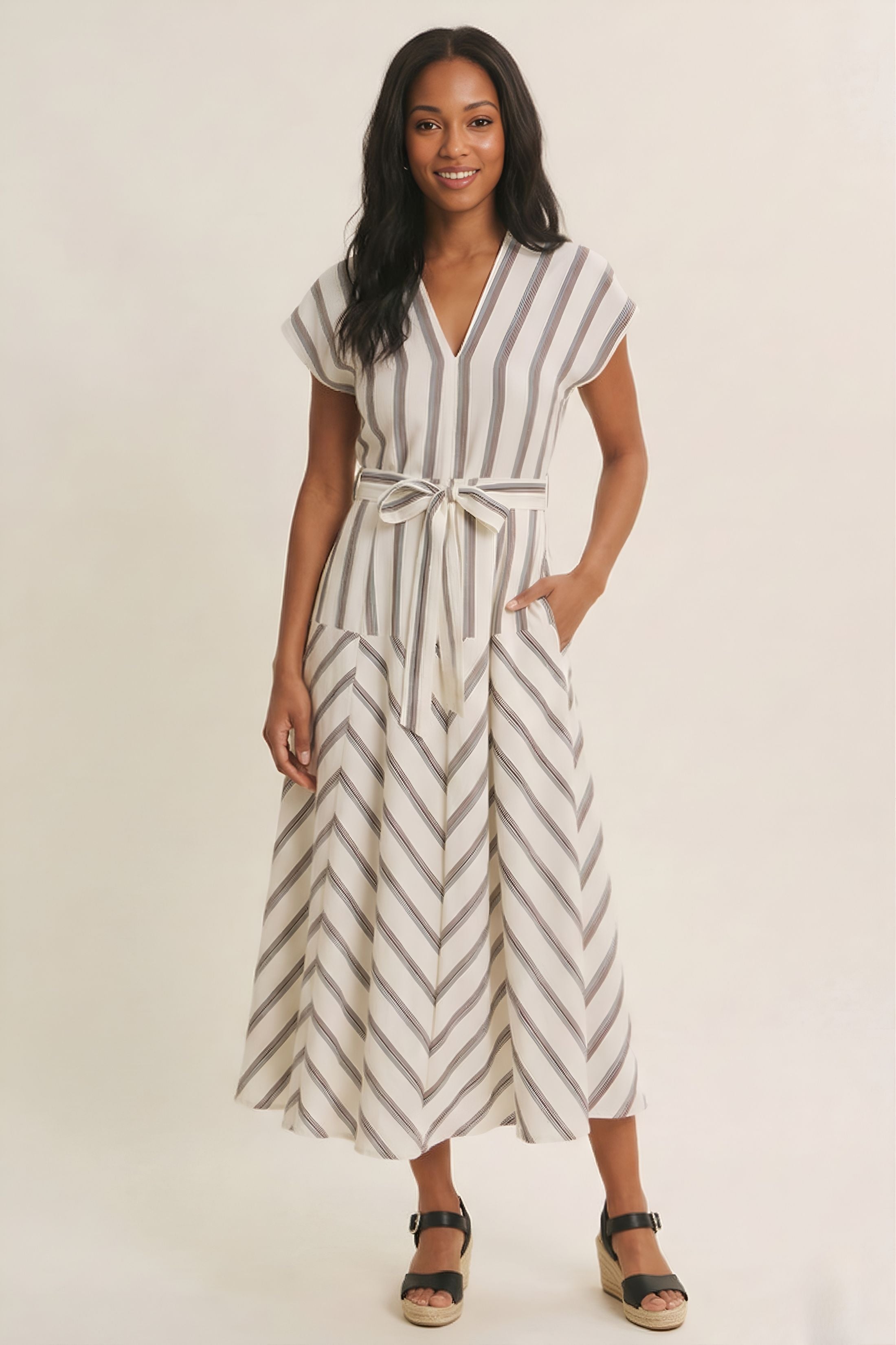 Georgia Striped V Neck Maxi Dress