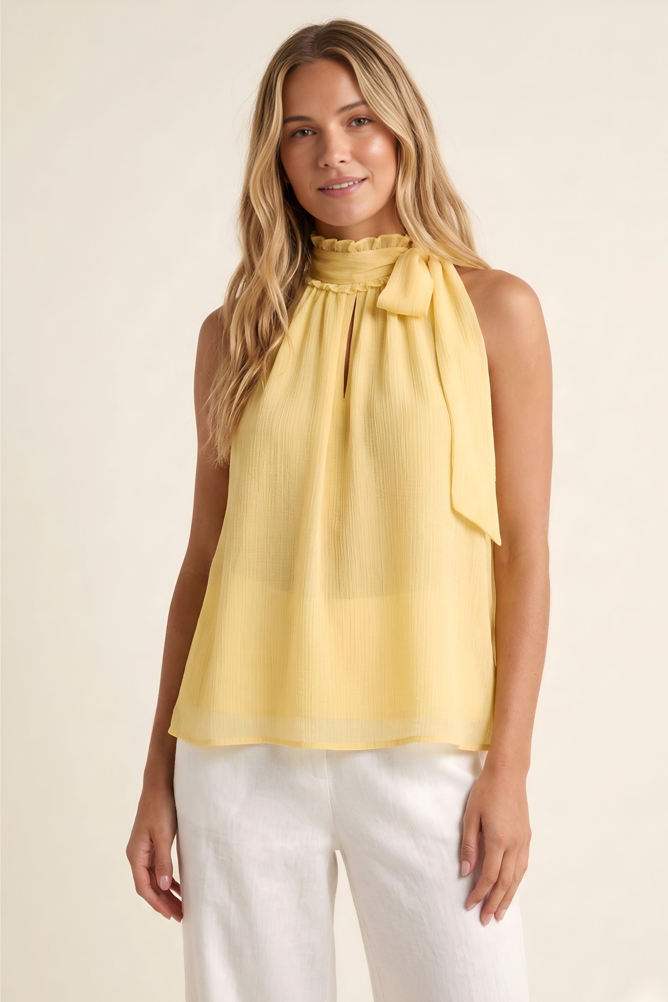 Melanie Halter Tie Neck Sleeveless Chiffon Top