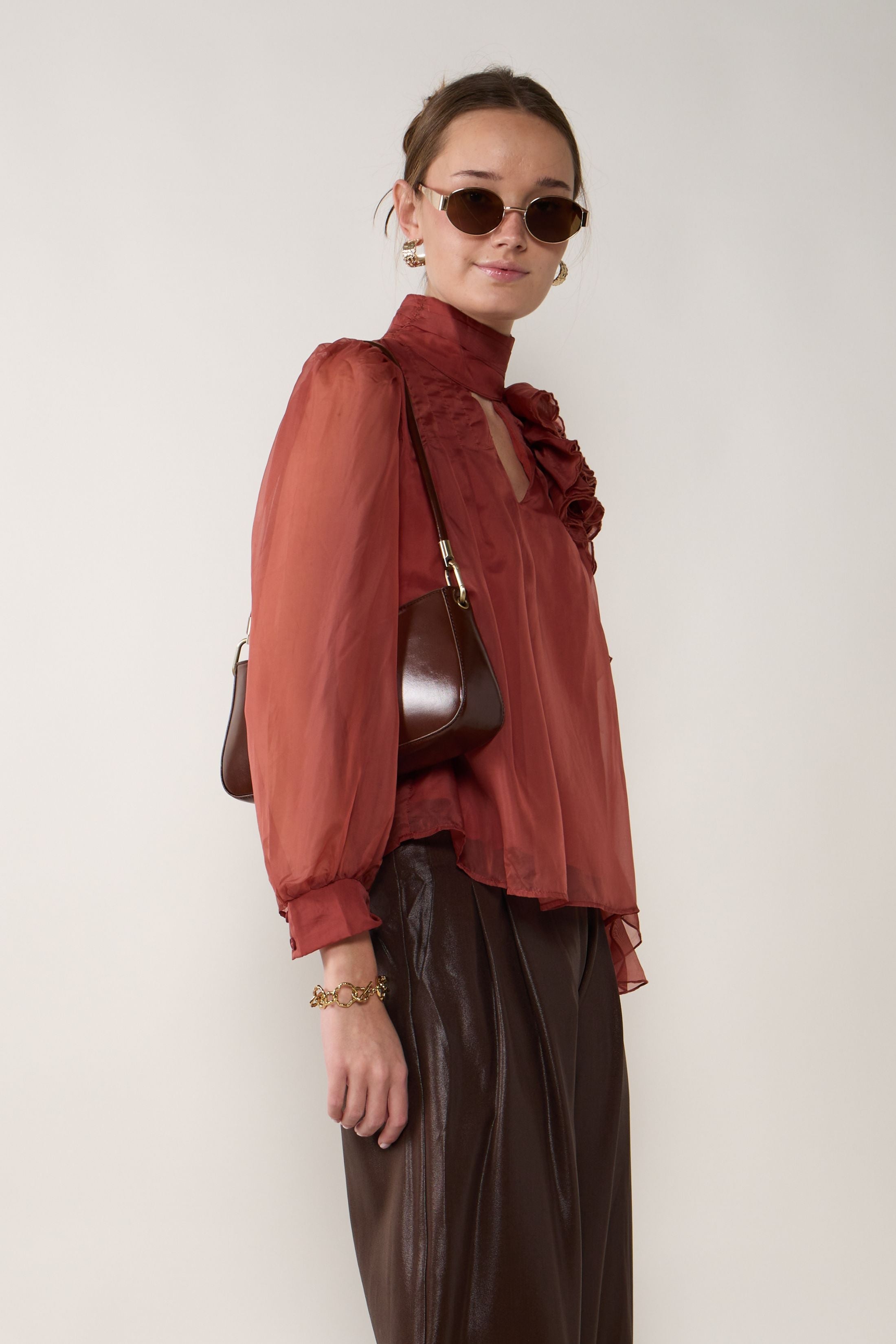 Darla Sheer High Neck Back Blouse