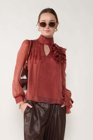 Darla Sheer High Neck Back Blouse