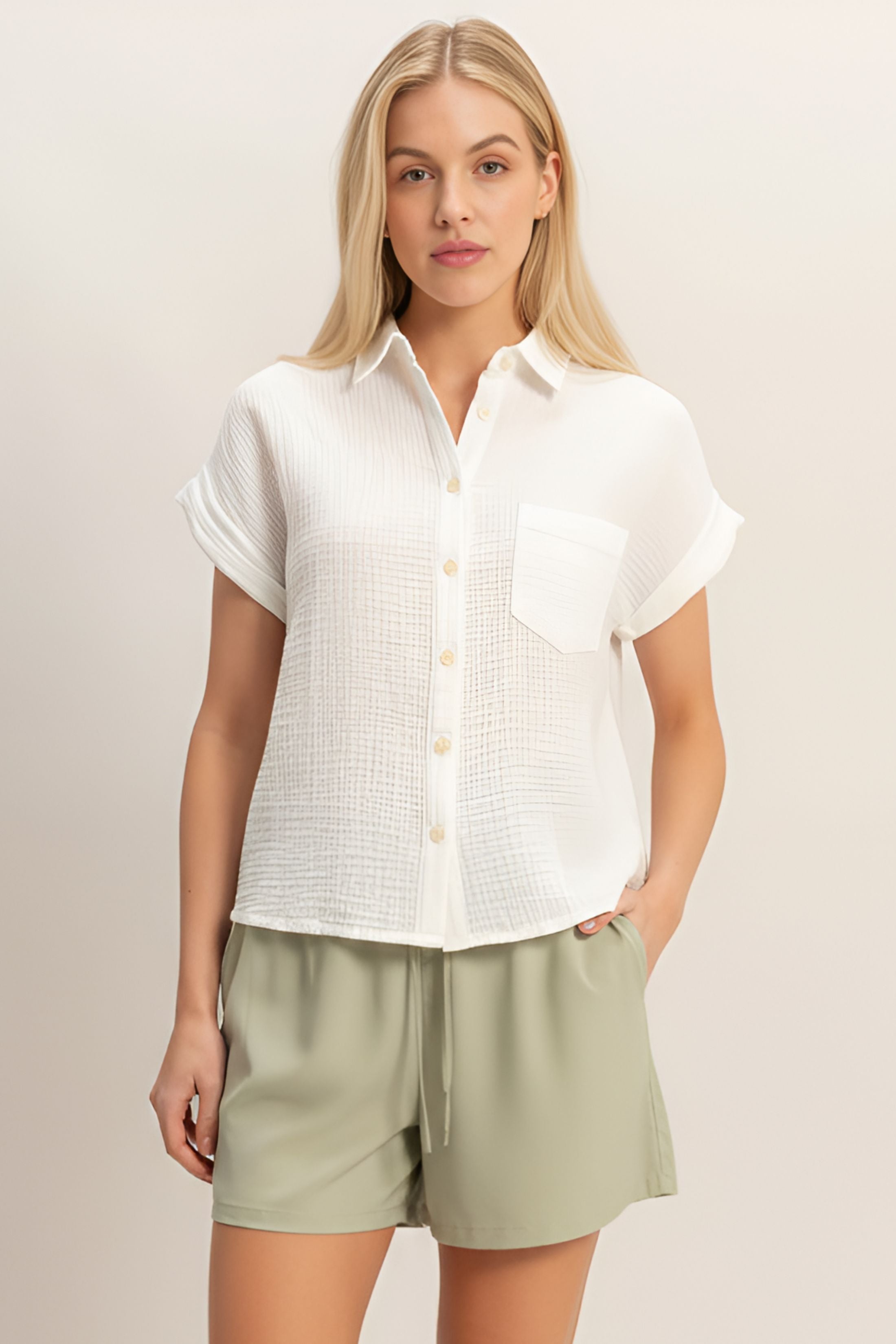 Daphne Rolled Sleeve Buttoned Top