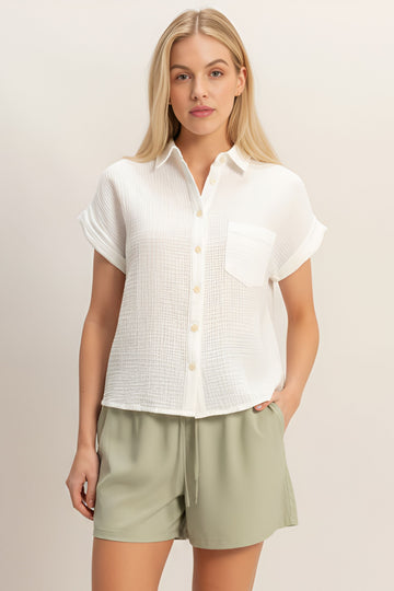 Daphne Rolled Sleeve Buttoned Top