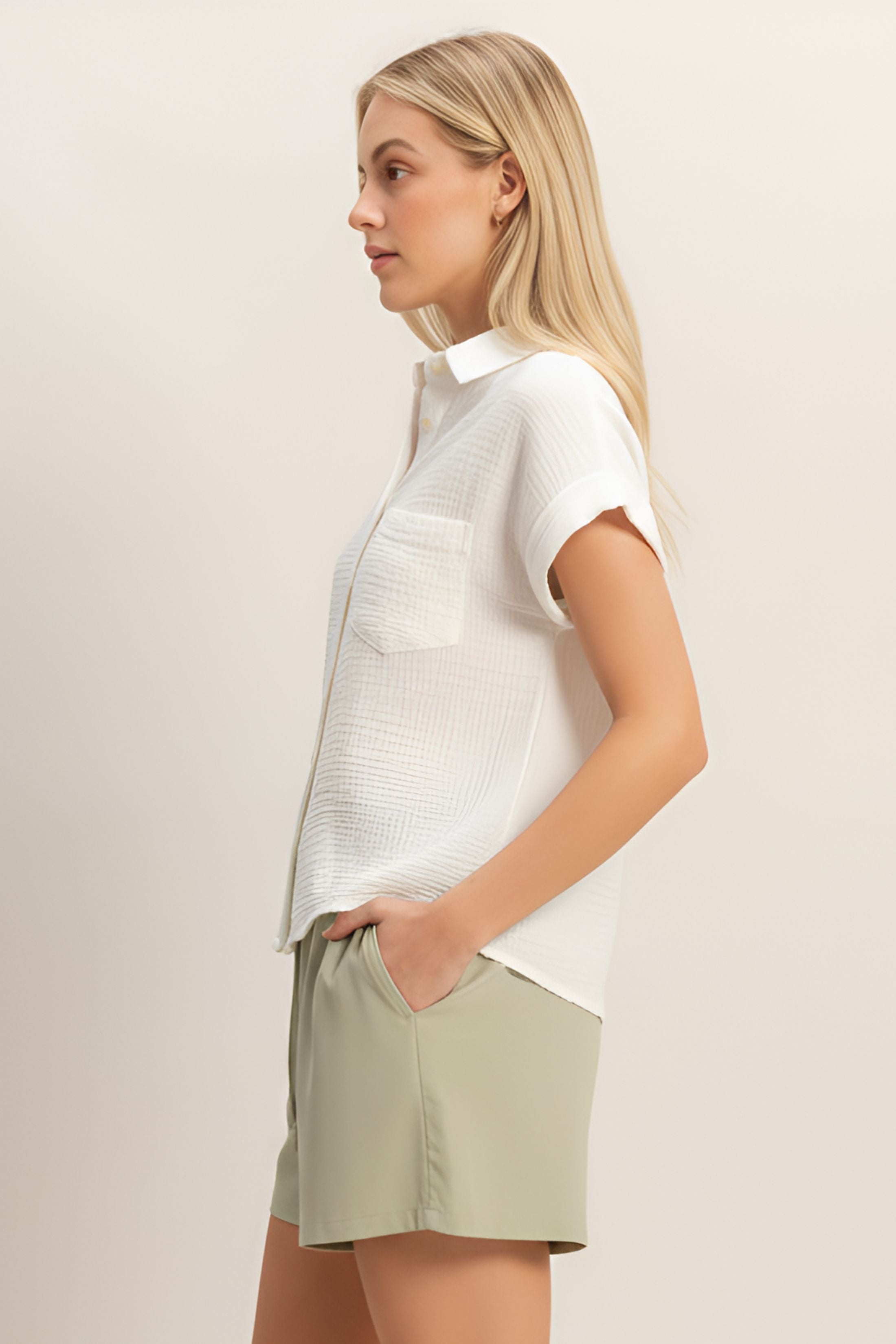 Daphne Rolled Sleeve Buttoned Top