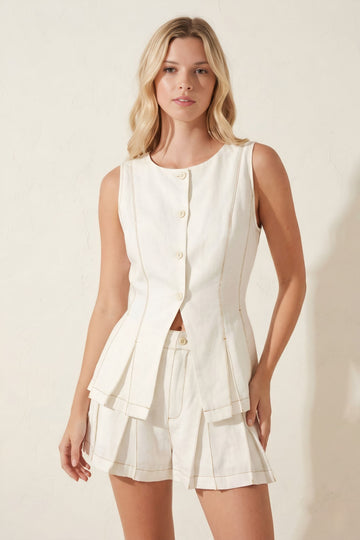 Jean Linen Contrast Stitch Top