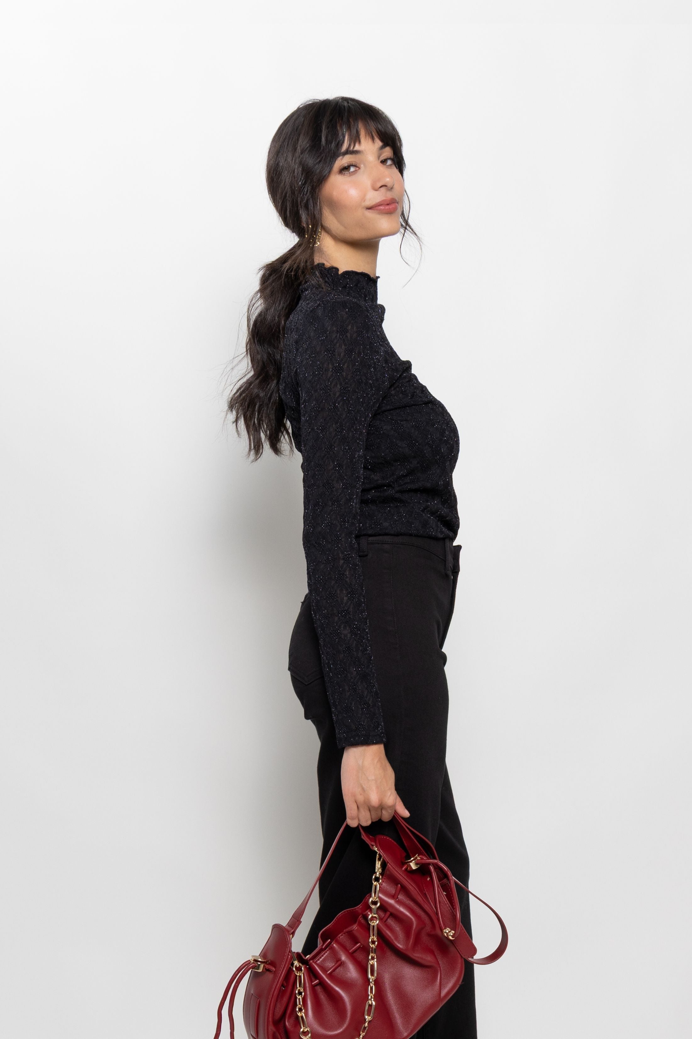 Belle Mock Neck Shine Top