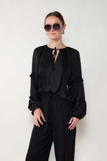 Jamie Silky Lace Detail Long Sleeve Blouse