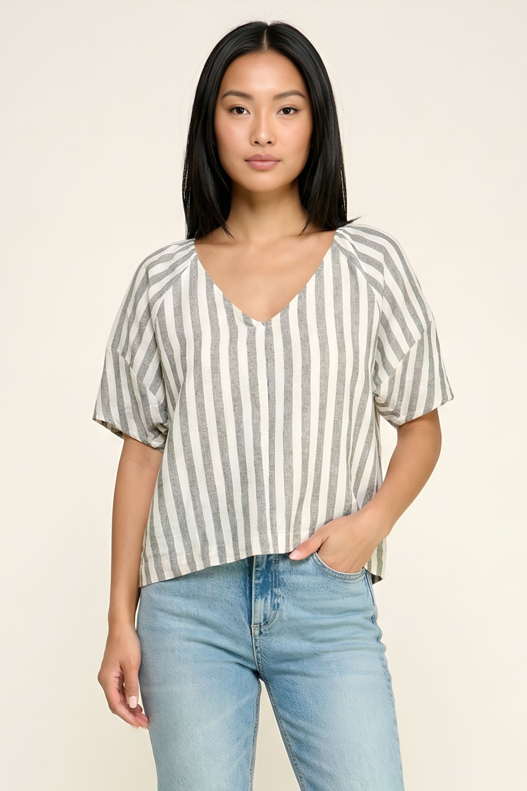 Delana Striped Short Sleeve Top