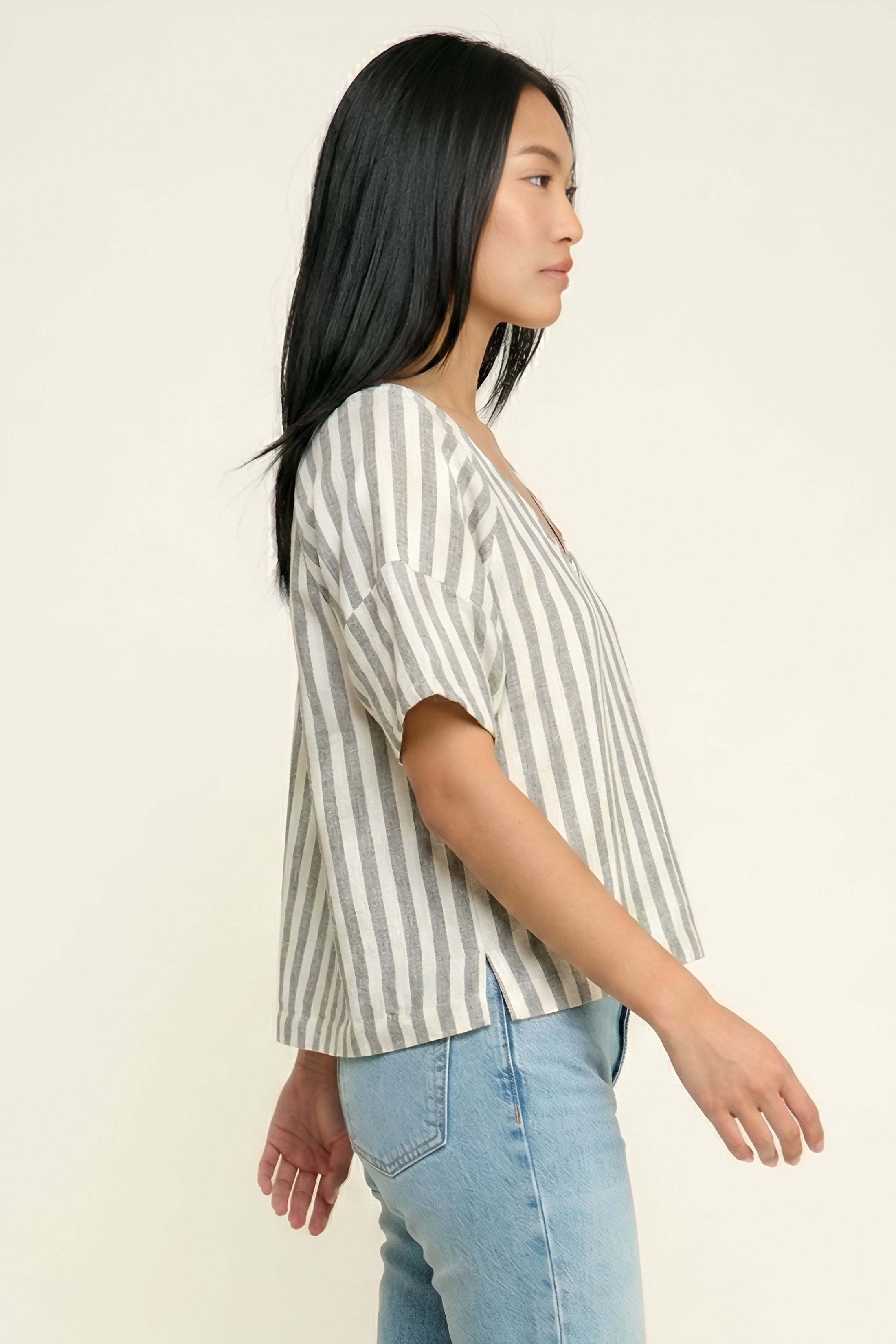 Delana Striped Short Sleeve Top
