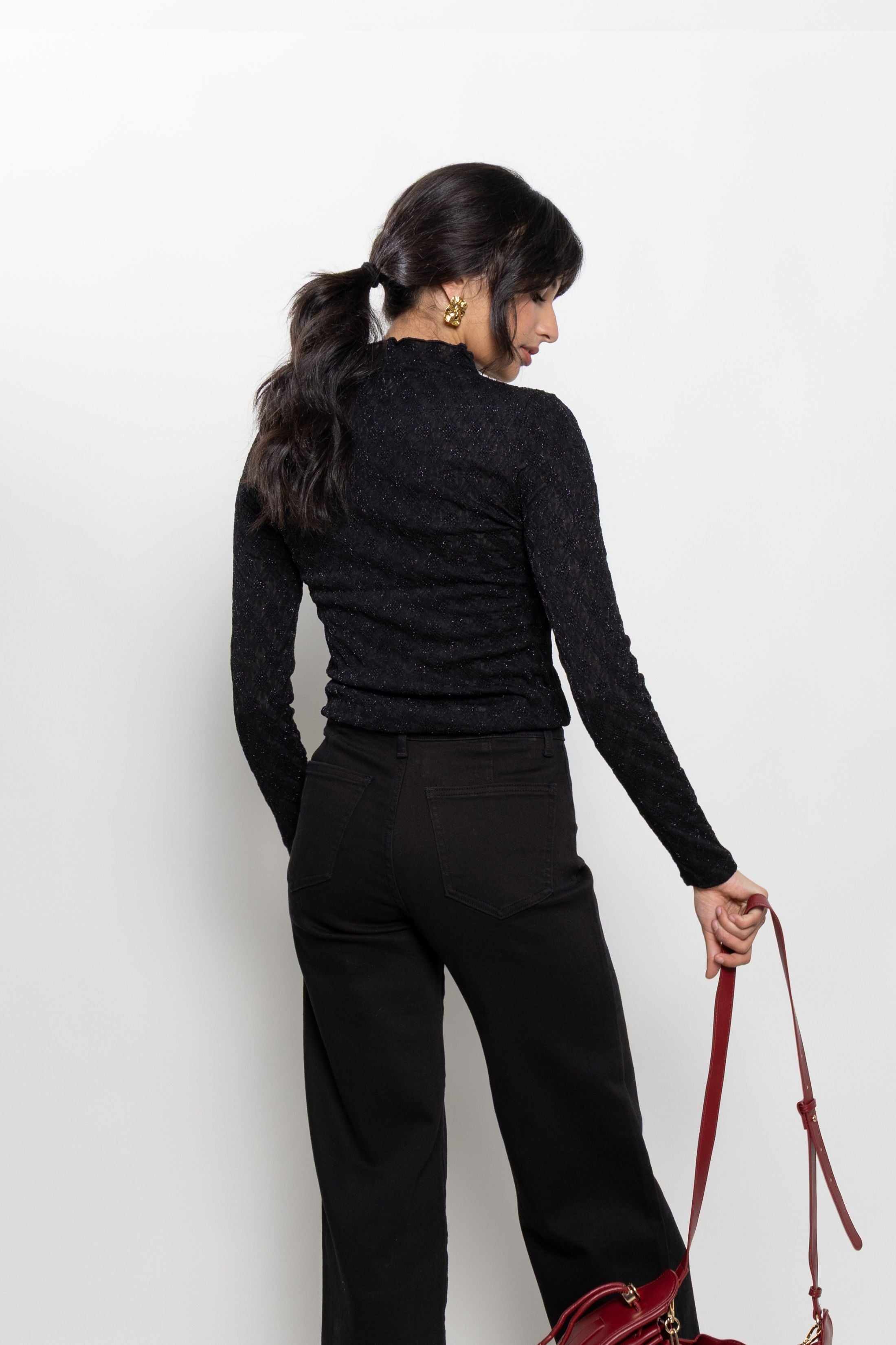Belle Mock Neck Shine Top