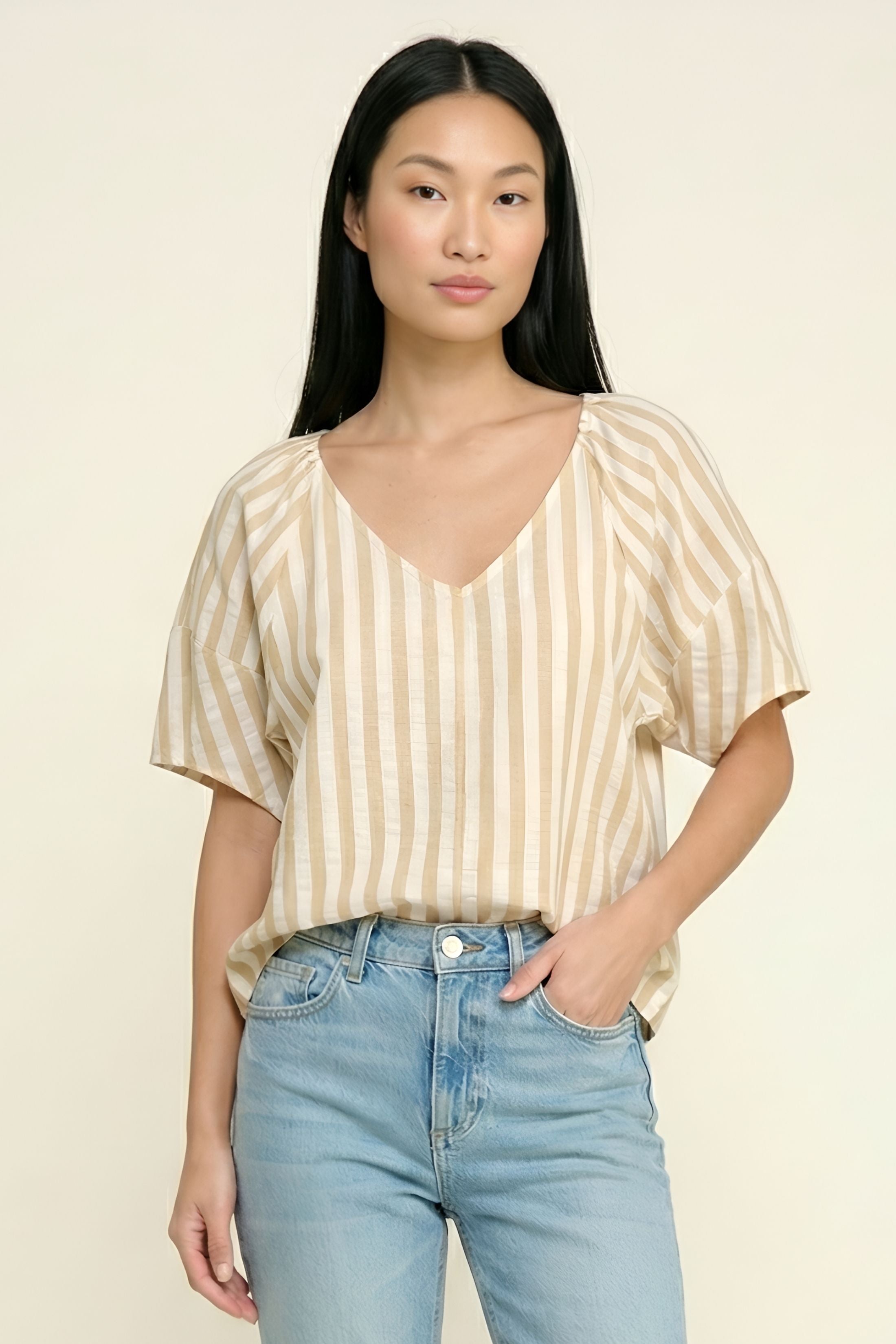Delana Striped Short Sleeve Top