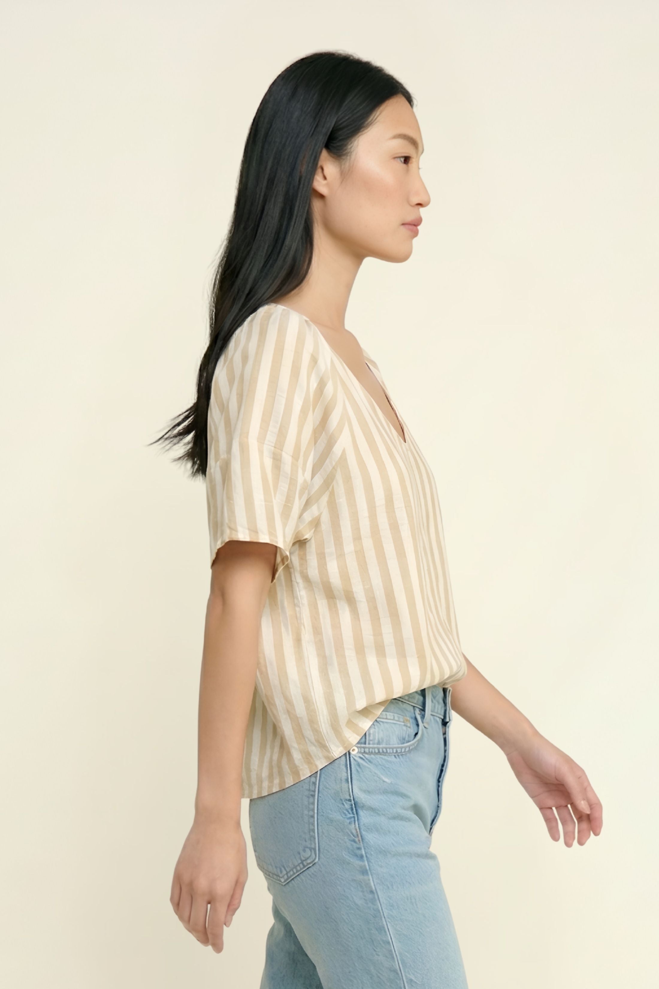 Delana Striped Short Sleeve Top