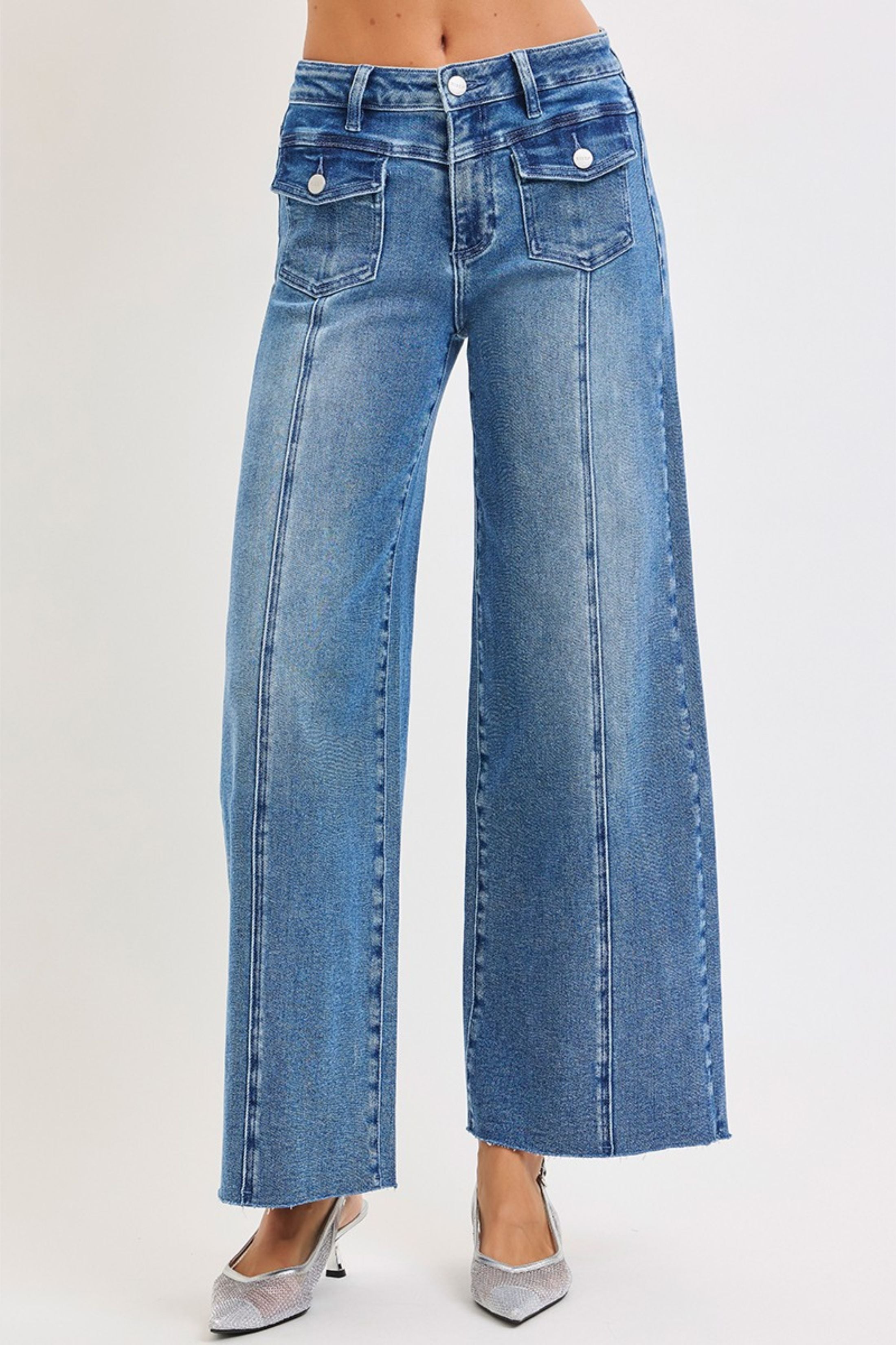 Maya High Rise Patch Pocket Wide Leg Jeans