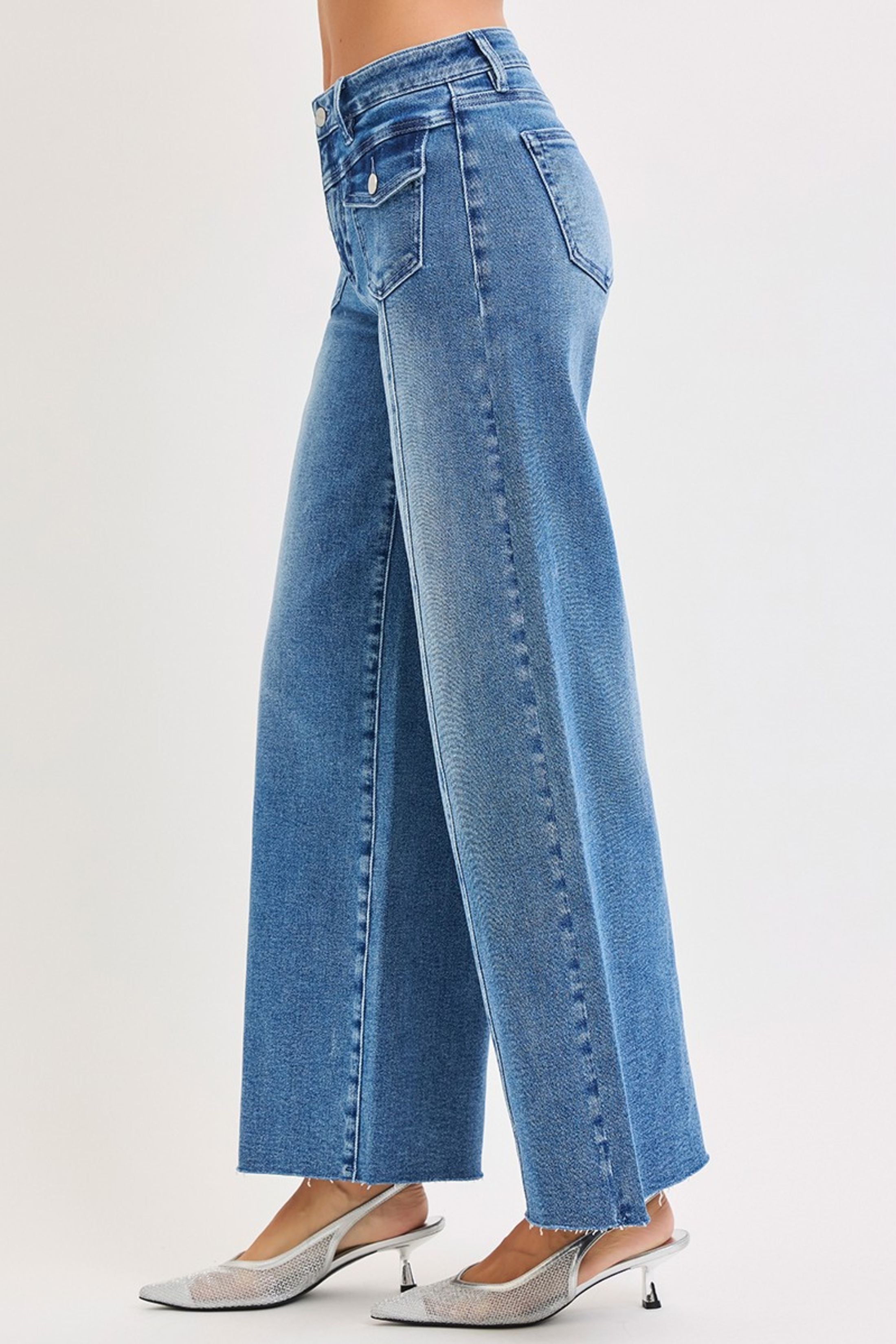 Maya High Rise Patch Pocket Wide Leg Jeans