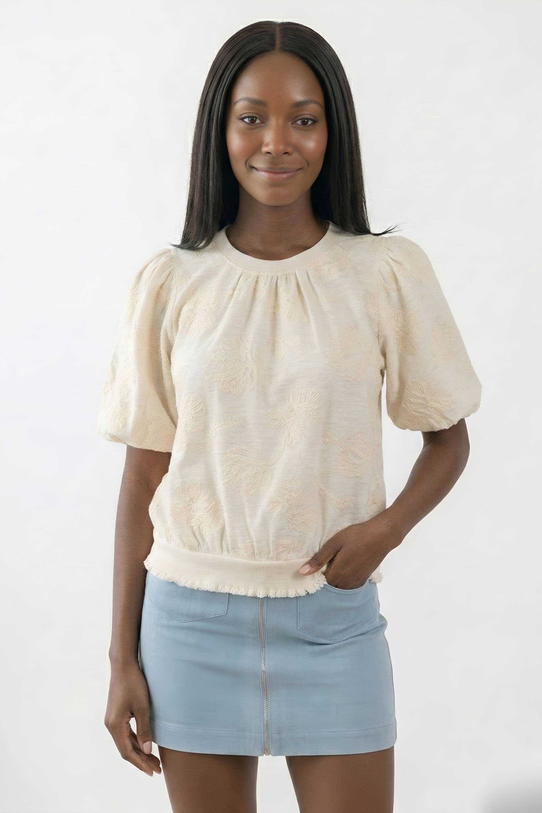 Wesley Embroidery Puff Sleeve Top
